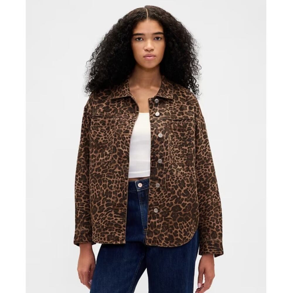 GAP Leopard Print Button-Up Jacket - Brown & Black